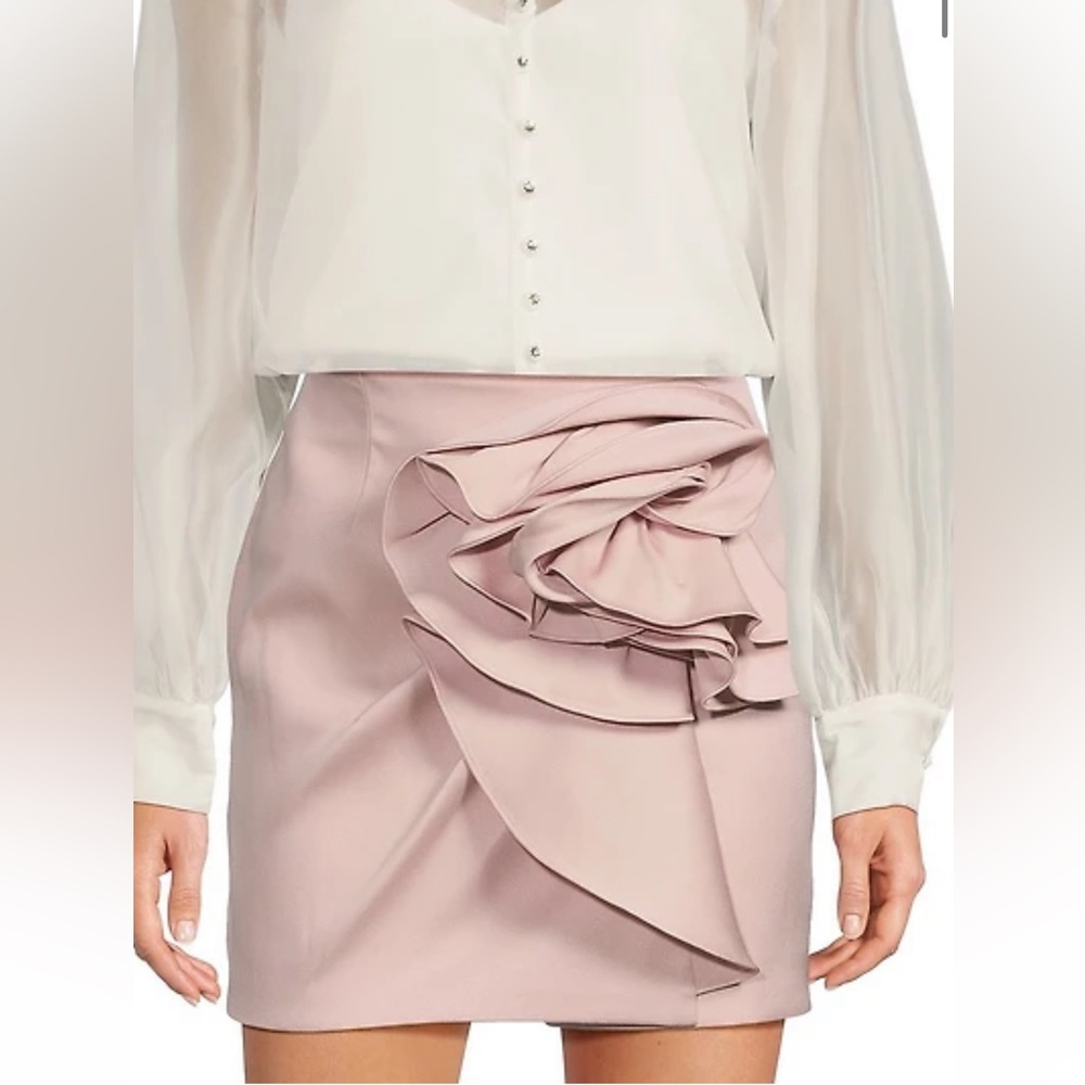 Muse by Marchesa Stretch Mikado Rosette Pencil Mini Skirt Sz 12 Lilac NWT